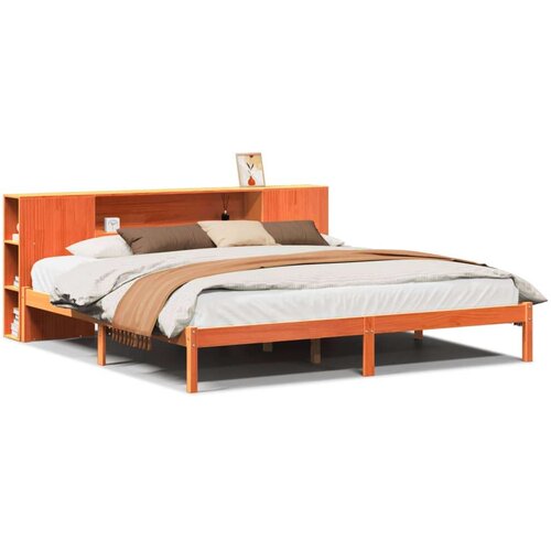 VidaXL Krevet s regalom za knjige bez madraca 200x200 cm od borovine Slike