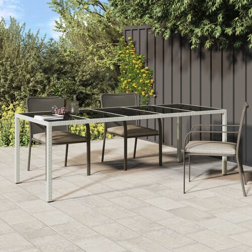 The Living Store Vrtna miza bela 250x100x75 cm poli ratan in kaljeno steklo - Vrtna Miza, (21465956) Slike