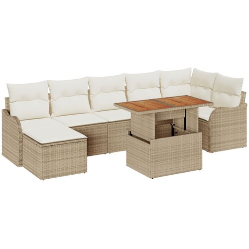 vidaXL set od 8 komada vrtnih sofa s jastučićima bež poli ratan akacije, dvosed vrtni sofa s jastučićima bež poli ratan Cijene