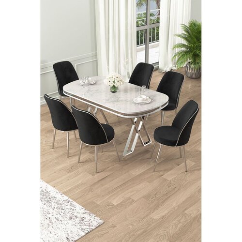 Hanah home Set Trpezarijski sto i 6 stolica Lai, crno-bijela Cene