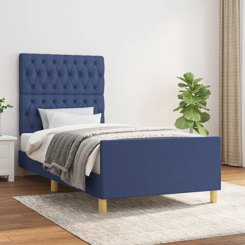 The Living Store Posteljni okvir z vzglavjem moder 100x200 cm blago - Posteljni Okvir Z Vzglavjem, (21524766) Slike