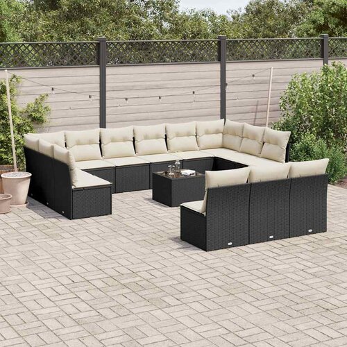  14-dijelni set vrtnih sofa s jastucima poliratan crni Cijene