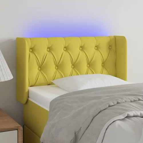 vidaXL LED posteljno vzglavje zeleno 83x16x78/88 cm blago