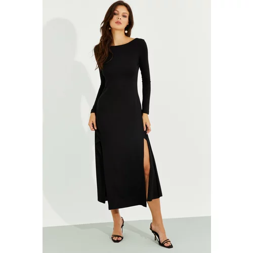 Cool & Sexy Women's Black Backless Double Slit Maxi Dress