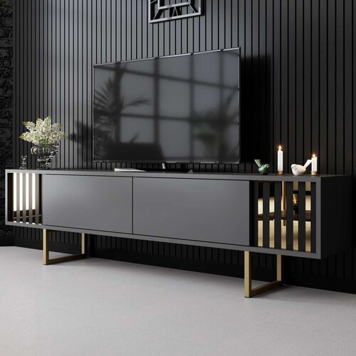 Hanah home gold line - anthracite, gold anthracitegold tv stand Slike