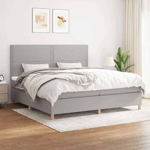  Box spring postelja z vzmetnico svetlo siva 200x200 cm blago, (20725291) Slike