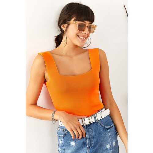 Olalook Women&amp;#039;s Neon Orange Thick Straps Summer Knitwear Blouse Slike