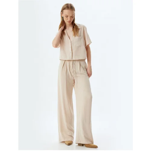 Koton Wide Leg Trousers Buttoned Waist Tied Normal Waist