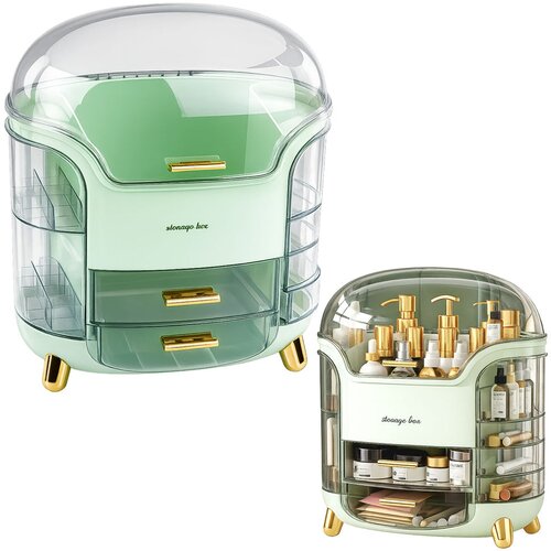  Large Cosmetics Organizer with Drawers and Lid Green Slike