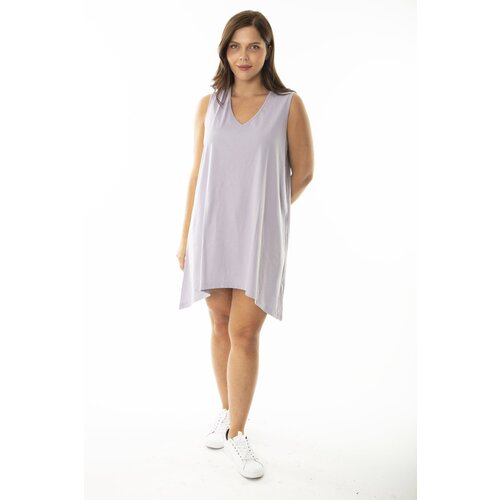 Şans Women's Plus Size Lilac V-Neck Long Sleeveless Blouse Slike