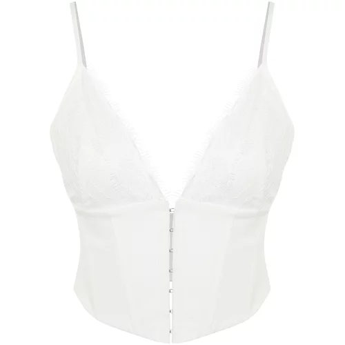 Trendyol White Crop Lined Woven Lace Bustier