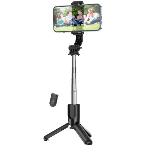 Selfie palica z brezžičnim daljinskim upravljalnikom in stojalom K17 črna Slike