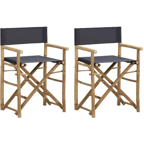  Zložljiv režiserski stol 2 kosa temno siv bambus in blago