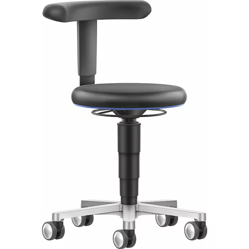 bimos Pomičen laboratorijski stolček s prilagodljivo hrbtno oporo, s kolesi, nastavitev višine, moder obroč