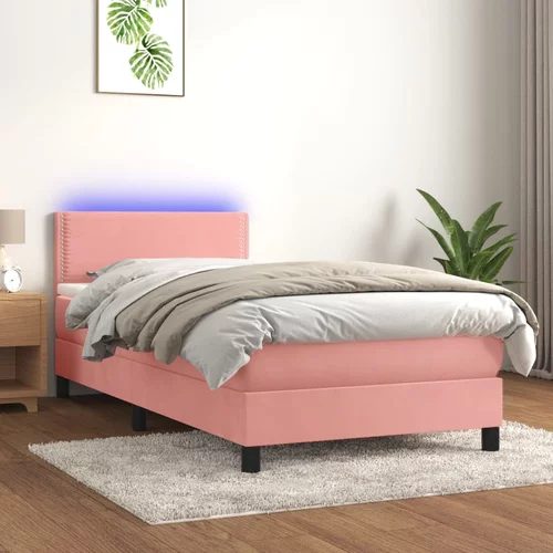  Krevet box spring s madracem LED ružičasti 90x190 cm baršunasti