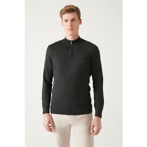 Avva Men's Anthracite High Neck Wool Blended Standard Fit Normal Cut Knitwear Sweater Slike