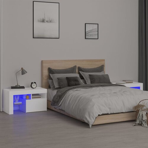 VidaXL Nočna omarica 2 kosa z LED lučkami bela 70x36,5x40 cm Slike