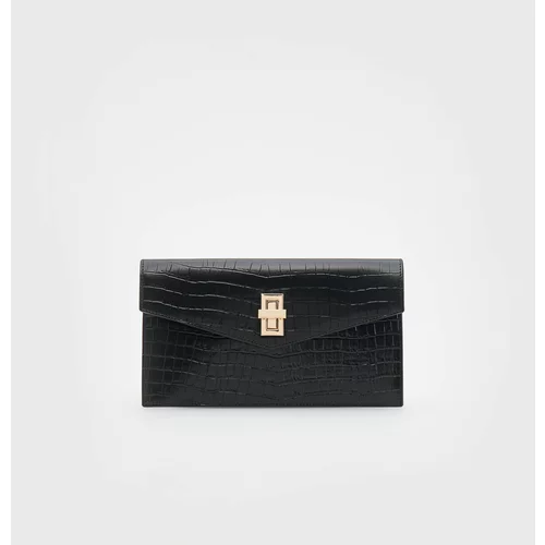 Reserved - Kožna pismo torba s motivom krokodilske kože - crno