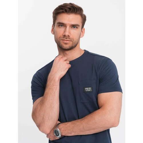 Ombre Men's casual t-shirt with patch pocket - navy blue Cene