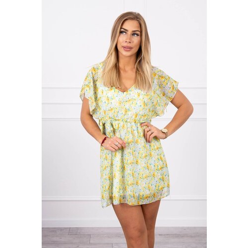Kesi Floral dress with waist tie mint Slike