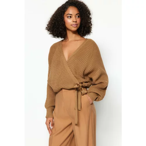 Trendyol Camel V-Neck Knitwear Sweater