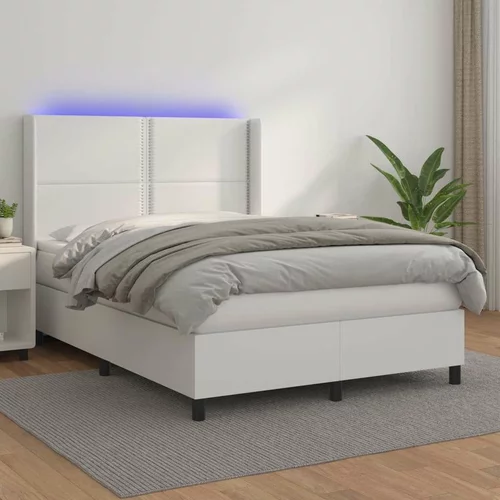  Box spring postelja z vzmetnico LED bela 140x190cm umetno usnje, (20902372)