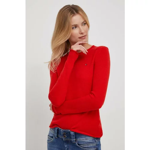 Tommy Hilfiger Volnen pulover ženski, rdeča barva