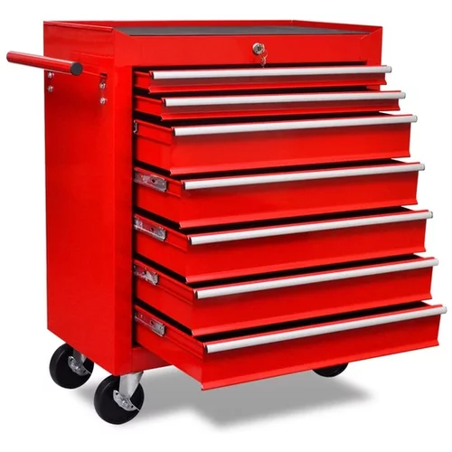  Rdeč delavniški voziček za shranjevanje orodja s 7 predali