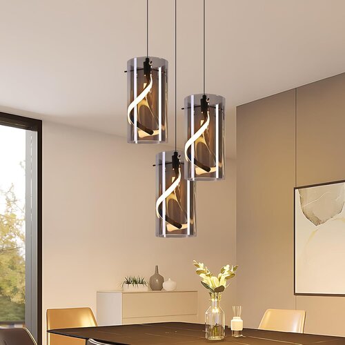 Nettlife vintage LED viseča svetilka s 3 okroglimi senčniki iz dimljenega sivega stekla, 33 W, 3000 K, nastavljiva vi&amp;scaron;ina, za jedilno mizo, (5000491457) Slike