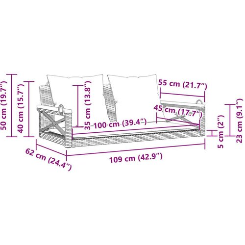 VidaXL Klupa za ljuljanje s jastucima bež 109x62x40 cm od poliratana Slike
