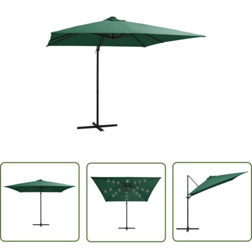  The Living Store Stranski senčnik LED luči in kovinski drog 250x250 cm zelen - Stranski Senčnik, (21742535) Slike