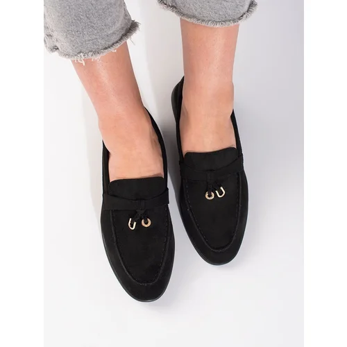 Shelvt Women's black suede loafers