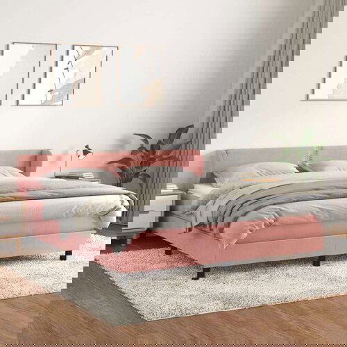  Box spring postelja z vzmetnico roza 180x200 cm žamet Cene
