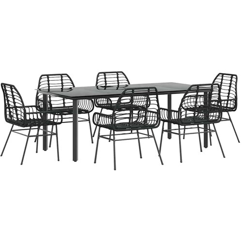 vidaXL Vrtni blagovaonski set od 7 dijelova  crni poliratan  staklo - Crna 200 x 100 x 74 cm 6 Cijene