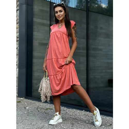 Fashion Hunters Coral dress with frills and neckline in V MAYFLIES