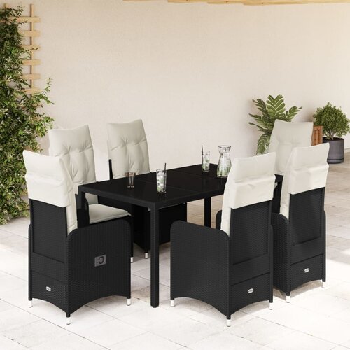 vidaXL 7-dijelni vrtni bistro set od poliratana s jastucima crni Cijene