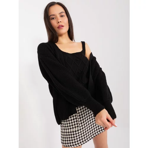Fashion Hunters Black knitted set with puff sleeves