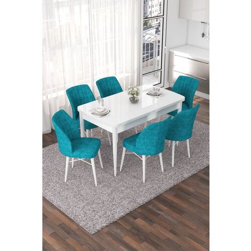 Hanah home nef - white, turquoise whiteturquoise extendable dining table & chairs set (7 pieces) Cene