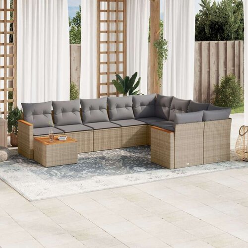 VidaXL 10-dijelni set vrtnih sofa s jastucima bež od poliratana Slike