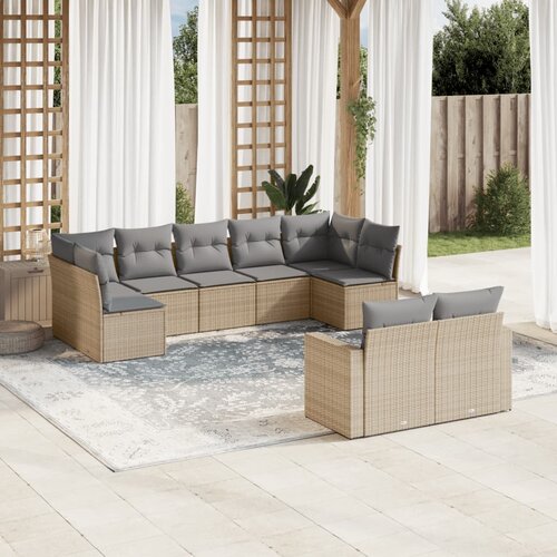 vidaXL 9-dijelni set vrtnih sofa s jastucima bež od poliratana Cijene