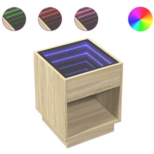 Maison Chic Nočna mizica - Nočna omarica - Nočna miza z neskončnimi LED sonoma hrast 40x40x50 cm, (21688556) Slike