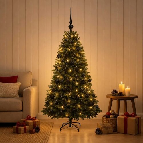  Umjetno božićno drvce s kuglicama 120 cm 150 LED lampica - 120 cm s LED-ima i crnim lopticama Cijene