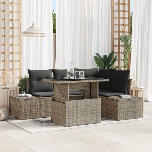 VidaXL Set zofe za vrt Set 5 Siva Ratan, Poliester Set zofe za vrt Slike
