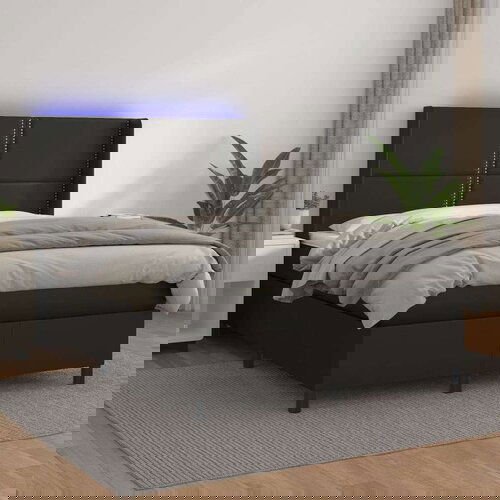  Box spring s madracem LED crni 140x200cm od umjetne kože Cijene