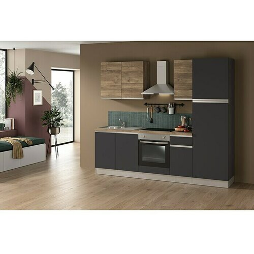 Marinelli Cucine Montažna kuhinja Ametista (Širina: 250 cm, Antracit/orah, S električnim uređajima, Sudoper na desnoj strani) Cijene