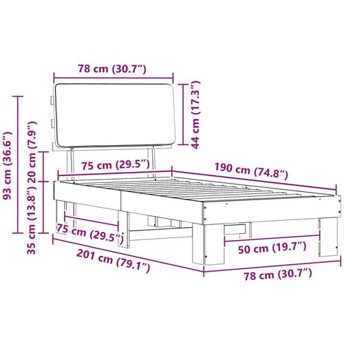  Krevetni okvir s tapiciranim uzglavljem Crna 75 x 190 cm Slike
