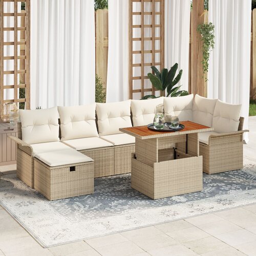 VidaXL 8 delni vrtni sofa set z blazinami Bež poli ratan Slike