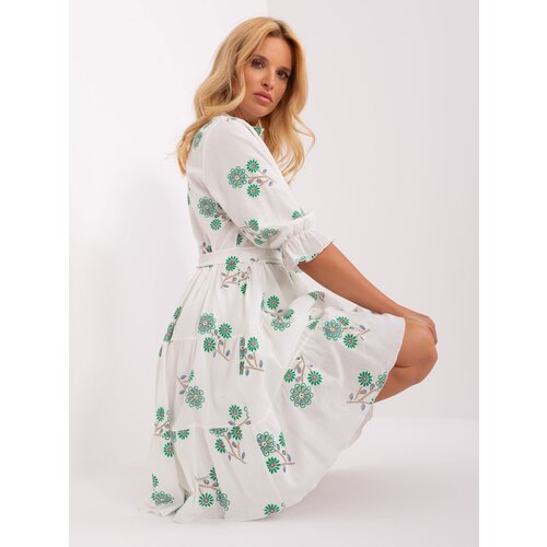 Fashion Hunters White and green cotton dress with frill Slike
