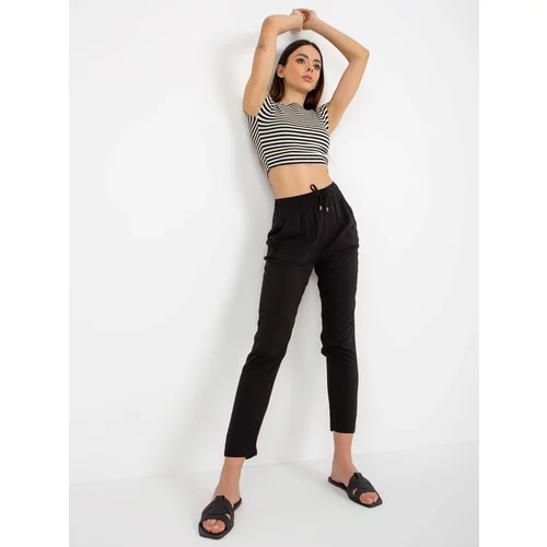 Fashion Hunters Black summer trousers made of fabric with SUBLEVEL bindings