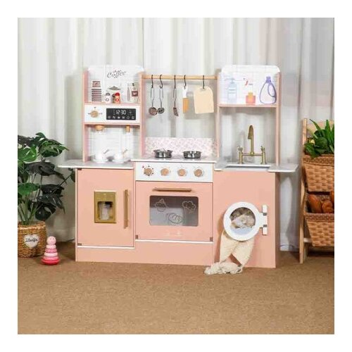 Premium Stil Dečja drvena kuhinja sa aparatom za kafu i ve&amp;scaron; ma&amp;scaron;inom - roze bela MSN24021 ( 14528 ) Slike